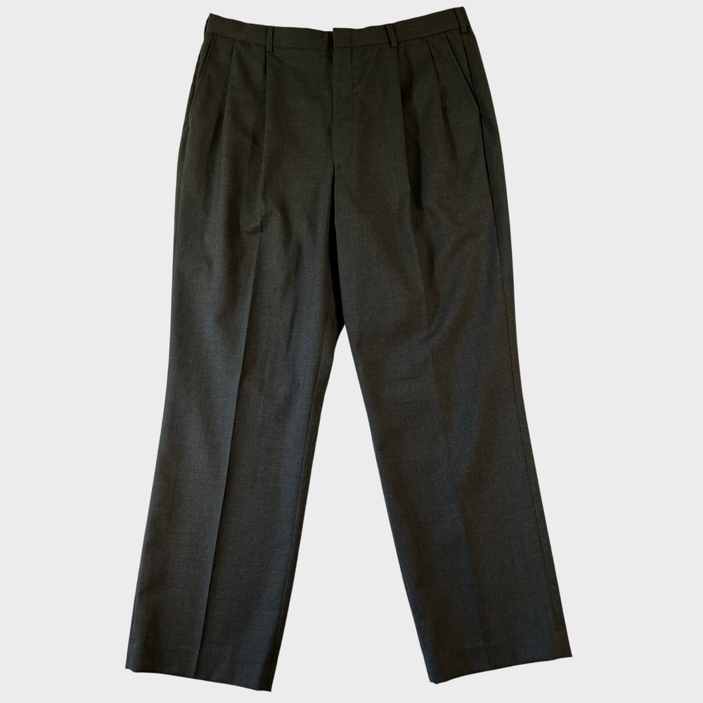 VTG Lands End Mens 38 (Fit 37x30.5) 100% Wool Pleated Dress Pants Charcoal USA